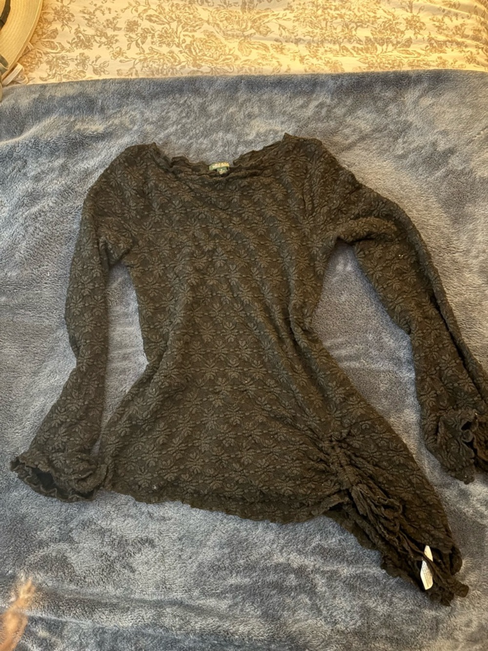 Textured Long Sleeve Asymmetric Hem Top - Dark/black